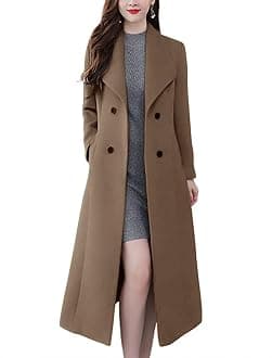 chouyatou Women's Chic Shawl Collar Work Double Breasted Maxi Long Wool Pea Coat