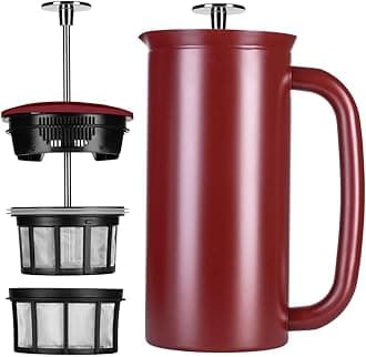 ESPROP7 French Press - Double Walled Stainless Steel Insulated Coffee and Tea Maker (Cranberry, 18 Ounce)