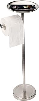 Tofix Freestanding Toilet Paper Holder with Shelf and Tray, Stainless Steel Base, Brushed Nickel