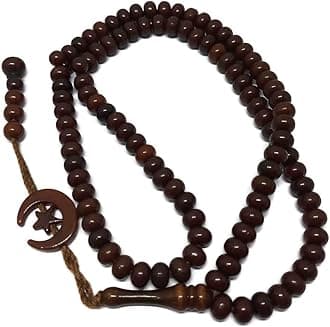 Islam Prayer Tasbih 99 Beads AMN-303 Muslim 8 mm. Rosary Bead Moon Star Decorated Tassels Haj Eid Ramadan Gift (Brown)