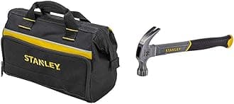 STANLEYTool Bag 30 x 25 x 13 cm in Resistant 600 x 600 Denier with 8 Interior 2 Exterior Pockets and Reinfored Base 1-93-330 & STANLEY STHT0-51309 16oz Fiberglass Curved Claw Hammer, 450g