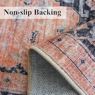 Hallway Washable Runner Rug - 2'6x14 Kitchen Rugs Entryway Rug Runner Vintage Soft Floor Mat Non Slip Indoor Farmhouse Carpet for Bathroom Living Room Bedroom (2'6''x14', Orange)