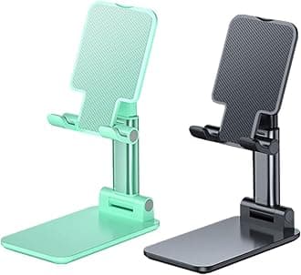 OGMAPLE 2 Pcs MT-6 Cell Phone Holder, Adjustable Angle and Height, Anti-Slip Silicone Pad, Foldable and Portable, Compatible with 4-8 Inch Devices(Black+Green)