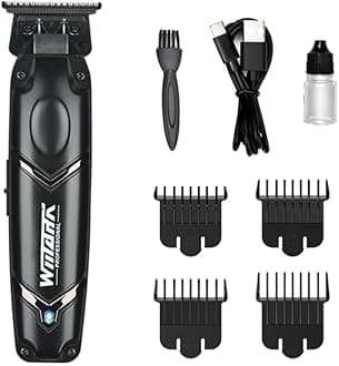 WMARK NG-2048 Premium Metal Body Professional Trimmer 10000H+ Brushless motor(BLDC) DLC coating Blade Pro Li Outliner Cordless T Blade Hair Clipper 0.1 Gap Outlining for Barber Runtime 150min,Men