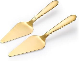 Amrules Cake Server, Wedding Cake Cutting Set 2 Piece Gold Cake Cutter, Stainless Steel Pie Server with Smooth Edge and Exquisite Pattern Design for Pastry Pizza Dessert