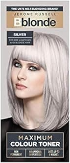 Jerome Russell Bblonde Maximum Colour Silver Toner - Non Permanent Hair Toner for Pre Lightened & Naturally Blonde Hair, Silver Hair Dye with No Ammonia or Peroxide, Lasts up to 8 Washes, 75ml