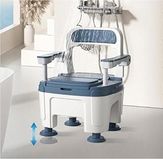 Mobile commode chair, with padded seat and arms 4.7in adjustable height easy to assemble up to 760 Lbs portable elderly potty chair