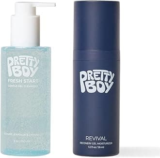 Prettyboy Face Revival Gel Moisturizer For Men & Fresh Start Gentle Face Cleanser Bundle, Hydrating Cream & Cleanser That Refreshes Dry Skin, Irritation, & Redness - 2 Count