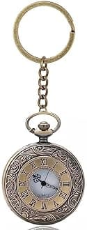 Blue Aura Premium Pocket Watch Metal Keychain Retro Vintage for Gifting With Key Ring Anti-Rust (BA-KWIC-3)
