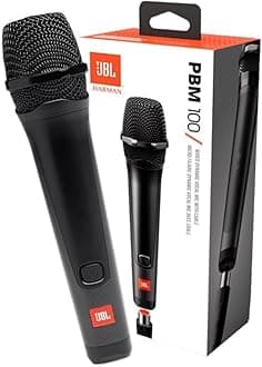 JBL PBM100 Wired Dynamic Vocal Mic with Cable, Quality Performance, Plug and Play, Cardioid Polar Pattern, Stage-Quality Casing, Wire Mesh Cap + Windscreen - Black, JBLPBM100BLK, Auxiliary
