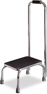 DMI Step Stool with Handle and Non Skid Rubber Platform, Lightweight and Sturdy Stool for Seniors, Adults and Children, Holds up to 300 Pounds with 9.5 Inch Step Up, 17.3"D x 12.3"W x 34"H, Chrome
