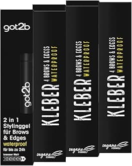 got2b Kleber 4 Brows & Edges Waterproof (3 x 16 ml), 2-in-1 Brow Gel & Hair Mascara, Sweat & Waterproof for up to 24 Hours Hold, with Practical Eyebrow Brush for Styling Hair Contours & Edges