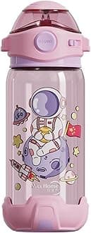 Panchhi Store Water Bottle For Kids 650Ml Water Bottle With Straw For Kids Sipper Bottle For Kids One-Click-Open Leak-Proof Locking Flip Lid For School Picnic Travel Home Pink - Titanium