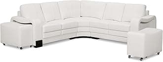 Genuine Leather Corner Sofa with 2 Ottomans – L Shaped Sofa Corner for Family, Modern Leather Sofa with Footstools, Spacious and Comfortable Sectional Sofa, Large White Corner Sofa - SAN FERNANDO