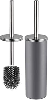 Toilet Brush and Holder,Stainless Steel Lid Handle,Silicone Deep Cleaner Toilet Brushes with Quick Drying Holder Set for Bathroom Toilet(Grey)