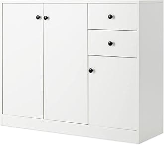 COSTWAY Wooden Storage Cabinet, Floor Standing Sideboard with Doors & Shelves, Accent Cupboard Display Side Cabinet for Living Room, Bedroom and Hallway (3 Doors+2 Drawers, White)
