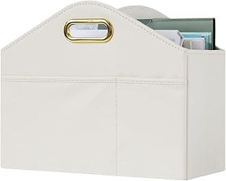 Magazine Holder PU Leather Magazine Rack Floor foldable Magazine Basket Organizer Newspaper Storage Bin Document File Holder for Home Office - white
