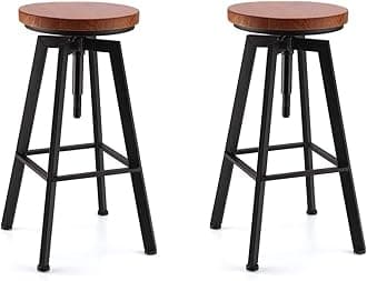 Holdfiturn 2PCs Adjustable Wooden Swivel Stools - Kitchen & Breakfast Bar