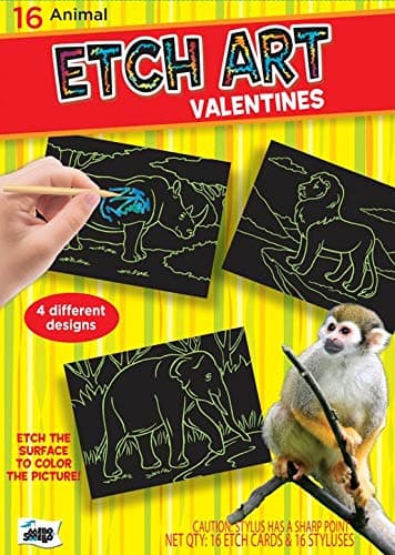 Animal Etch Art Valentines 16 count 4 different designs
