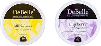 DeBelle Nail Polish Remover Wipes Combo of 2 - Lime Lush & Blueberry Blush |Acetone free| Enriched with jojoba Oil, Olive Oil &Vitamin E|(30 pads)