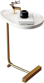 C-Shaped End Table Sofa End Table for Small Spaces Side Table Coffee Table Snack Table Bedside Table for Living Room, Bedroom, Bedside (Gold Frame White Marble)