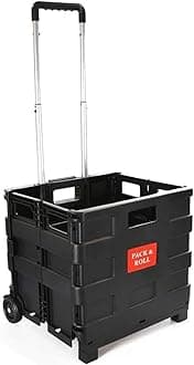 Foldable Plastic Book Trolley Cart Lightweight Teacher's Book Cart 2 Wheeled Book Trolley On Wheels Folding Storage Box with Aluminium Handle Shopping Trolley On Wheels (25KG, Black)
