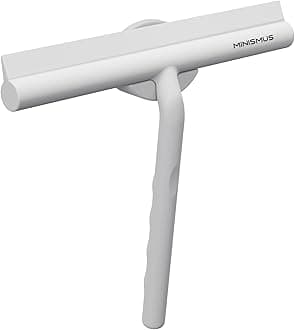 Minismus Shower Squeegee for Shower, Bathroom, Tiles, Mirrors, Windows - Includes Magnetic Holder No Drilling Required - Modern Design in Elegant (21 cm, White)