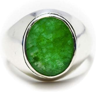 Genuine Emerald Silver Ring for Men 6 Carat Oval Chakra Healing Size 5,6,7,8,9,10,11,12,13