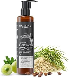 Nuskhe by Paras | Ayurvedic Rice Water Conditioning Shampoo | With Coffee, Bhringraj, Amla & Argan Oil | Helps Reduce Hair Fall, Strengthen Roots & Add Volume | For All Hair Types | 200ml