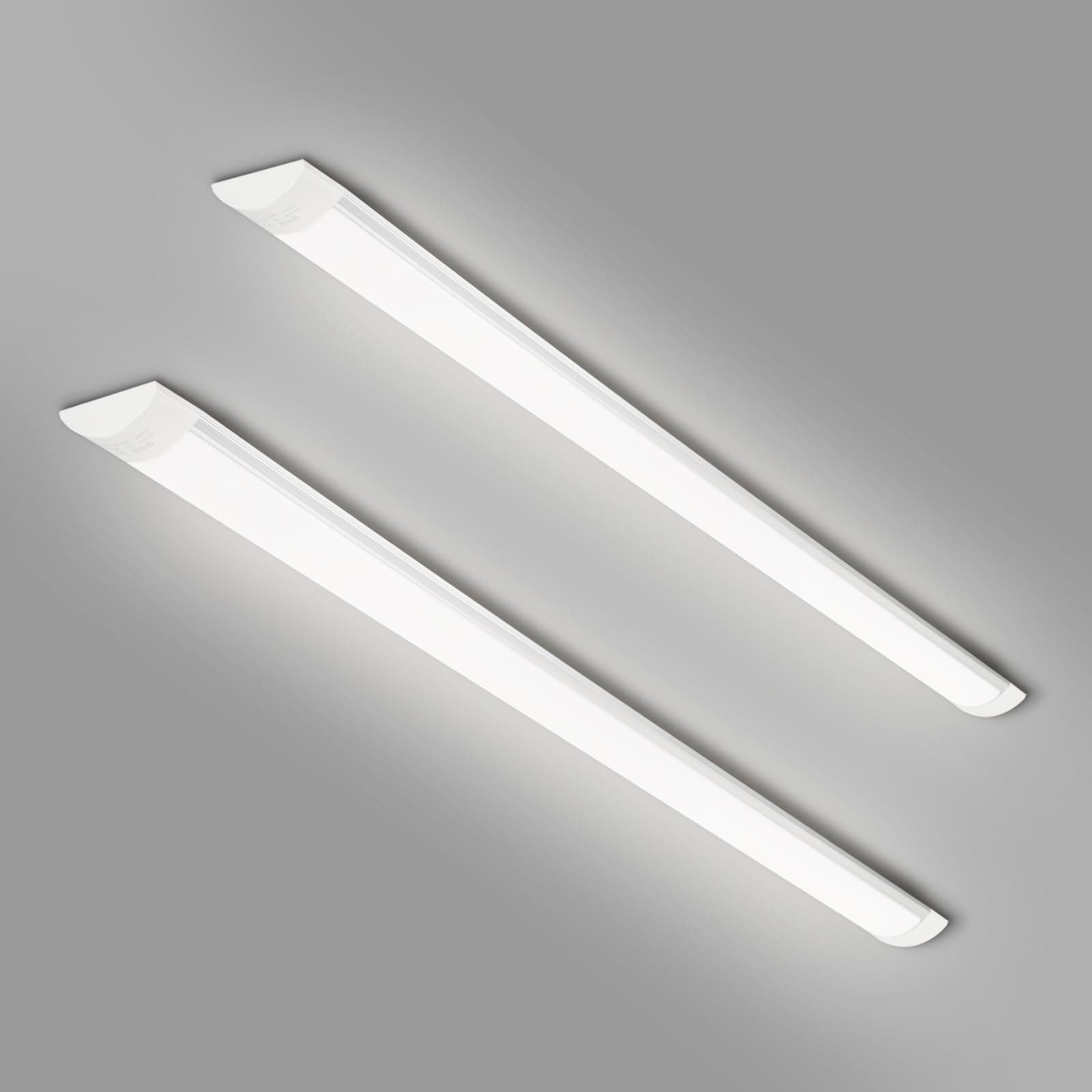 2 Packs 4FT LED Batten Light with 0.2m Cable, Ultra-Thin Ceiling Surface Mounted Light, 40W, 4000K, IP20, LED Ceiling Lamp for Garage, Shop, Hallway, Office, Market, ver.2