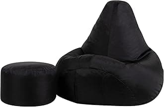 Bean Bag Bazaar High Back Chair and Footstool Combo - 65cm x 87cm - Indoor Outdoor Water Resistant BeanBag (Black)