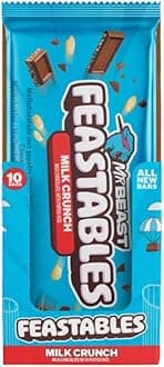 Feastables MrBeast Milk Crunch Chocolate Bars with puffed Rice – Pack of 10 (60g Each) – Smooth Milk Chocolate, Perfect for Gifting or Birthday Celebrations