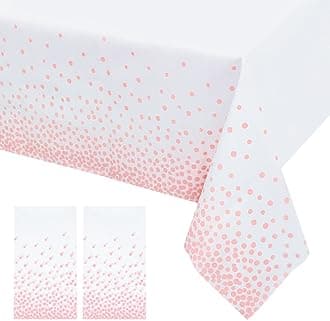 Mulbozy 2 Pcs Rose Pink Dot White Plastic Tablecloth for Rectangle Table, Rose Pink Dot Confetti Party Table Covers for Baby Shower, Wedding, Anniversary, Birthday Party Decoration, 54 × 108 inches