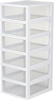 23018006 16 Quart/15 Liter Stacking Drawer, White Frame with Clear Drawers, by STERILITE