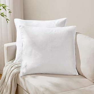 DAPU 100% Linen Euro Shams 26x26 Inches Euro Shams (Pack of 2) with Envelope Closure, Stone Washed Breathable and Cooling (White, Square)