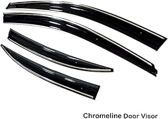 Premium Chromeline & Silverline Unbreakable Car Rear Window Wind Deflectors & Side Door Visor Rain Guard Compatible with (Tata Tiago EV (2023 Onwards))