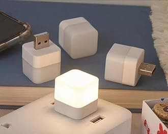 Revwd - Mini LED Light, Flexible USB Ambient Light, Mini USB LED Light, Portable Car Bulb for Bedroom, Bathroom & Kitchen Use | Plug in Night Light Bulb (Warm White) Set of - 4