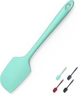 600°F Heat Resistant Silicone Spatula, Doosu High Temp Flexible Kitchen Rubber Bowl Scrapers Food Grade Seamless Baking Supplies Scratch-Proof for Scraping Non-Stick Pans (11.4in, Aqua Sky)