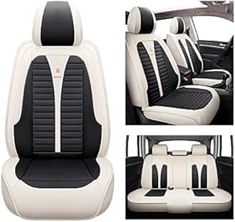 Isen-CoverAuto Leather Car Seat Covers Automotive Vehicle Cushion Cover for SUV Pick-up Truck Universal Fit Set for Auto Interior Accessories Full Set (White&Black)