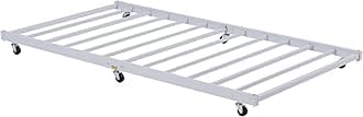 VECELO Twin Trundle Bed Frame Only/Roll Out/Enhanced & Up-Graded Metal Slats Support, White