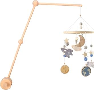 Baby Crib Mobile Arm, Adjustable Angle and Height, Cot Mobile Arm Wooden for Nursery Decor Mount Bed Bell Holder (Wood Color)