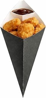Restaurantware Conetek 10-Inch Eco-Friendly Black Finger Food Cones with Built-in Condiment Dipping Pocket: Perfect for Appetizers - Food-Safe Paper Cone - Disposable and Recyclable - 100-CT