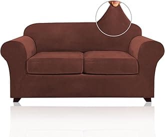 PrinceDeco Velvet Couch Cover Loveseat Covers for 2 Cushion Couch 3 Piece Sofa Covers for Dogs Washable Loveseat Covers Width Up to 72 Inch No Slip Stretch Sofa Slipcover(Medium, Burnt Brick)