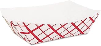 Concession Essentials 2lb Disposable Red and White Plaid Food Trays, Large, Pack of 100ct