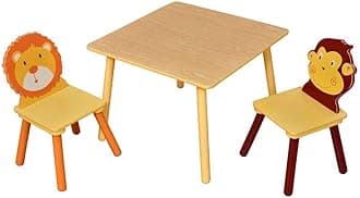 Liberty House Toys Wooden Jungle Table and 2 Chairs Set, Engineered, Natural Wood, 53cm H W x 66cm D