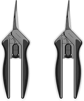 6.6” Stainless Steel Curved Pruning Shear 2-Pack, Lightweight Ergonomic Design, Curved Precision Blades with Nonstick Titanium Coating for Gardening, Hydroponics, Grow Tents