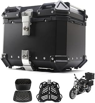 Aluminum Motorbike Tail Box Trunk Waterproof Scooter Rear Top Box, Top Case for Store Helmet Large Luggage, 36L 45L 55L 65L with Security Lock(Black,65L)