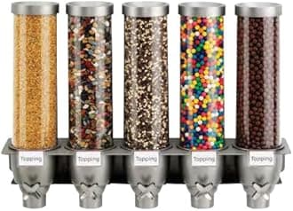 Rosseto EZ527 5-Container Ice Cream Topping Candy Wall Mount Dispenser, 1.3-Gallon, Silver