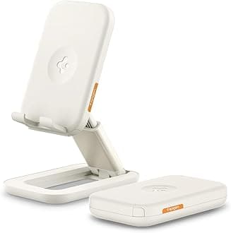 Spigen Universal Cellphone Stand [Pouch Included], Adjustable Foldable Phone Holder for Travel, Desk, Designed for iPhone 17 16 15 14 17e Samsung S26 S25 Pixel 10 10a iPad Nintendo Switch - Dune Beige