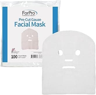 Precut Gauze Facial Mask, 100% Cotton Gauze, for High Frequency Facial Treatments and Masks, 100-Count